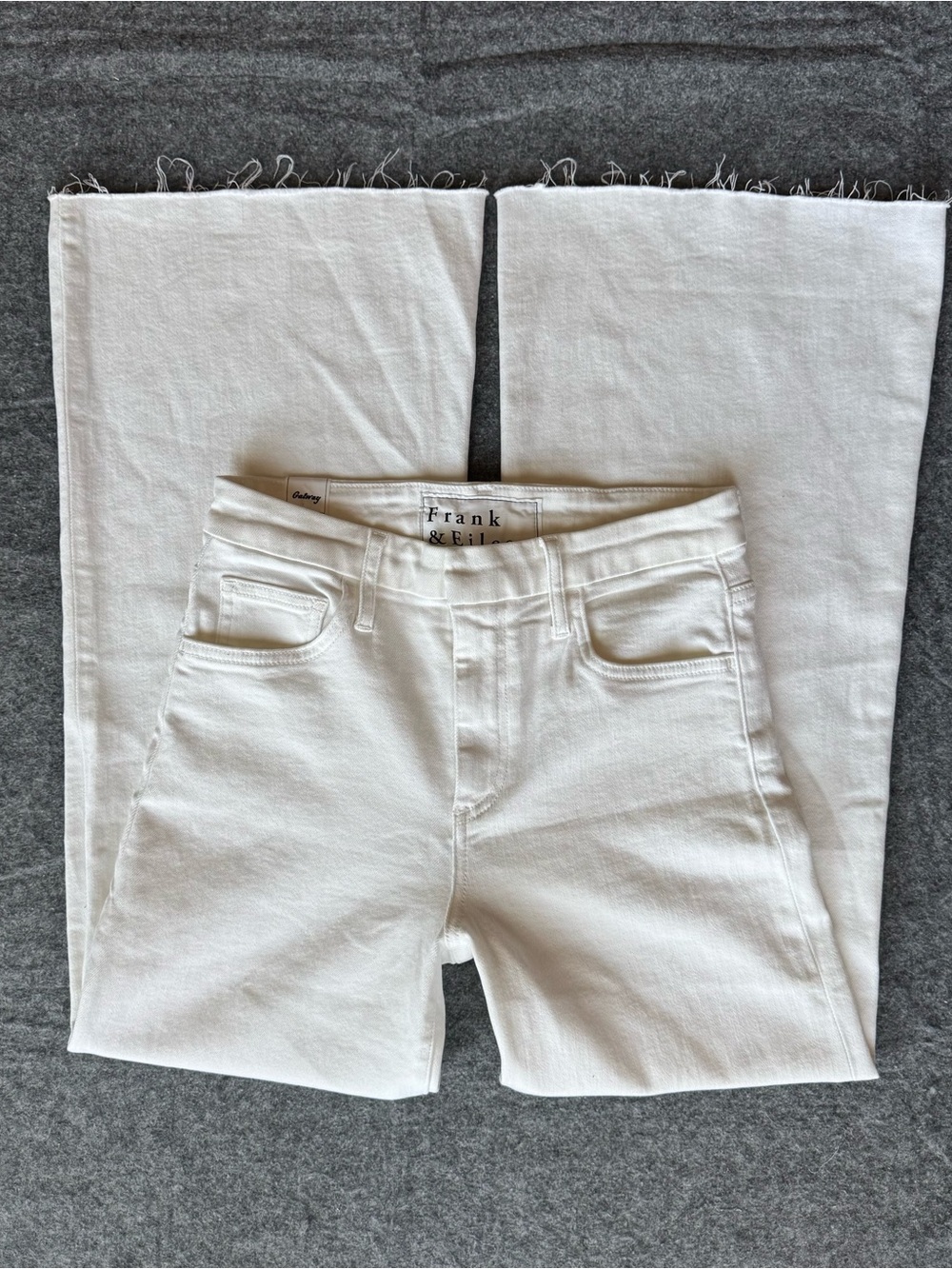 Frank & Eileen Galway Style White Denim High Waist Raw Hem Wide Leg Jeans